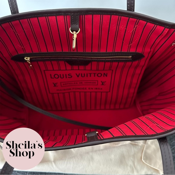 NWT Authentic Louis Vuitton 2022 Neverfull MM Damier Ebene Cherry with Pouch - Picture 8 of 16